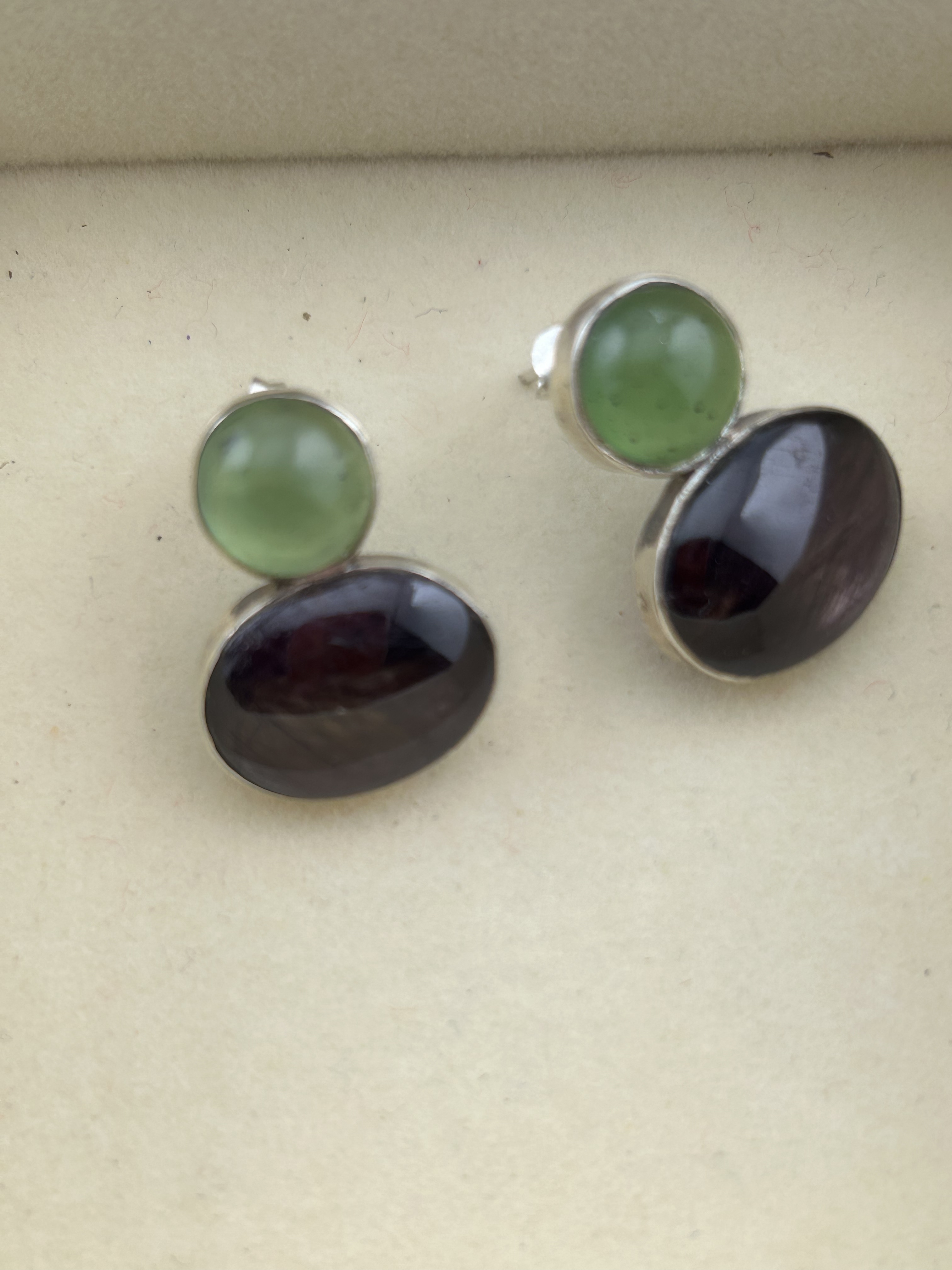 Black Labradorite and Emerald earring