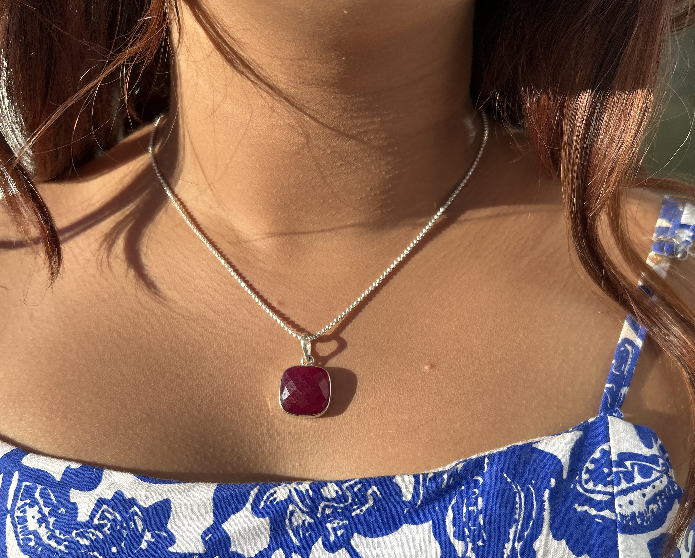 Ruby Quartz Pink Square pendant