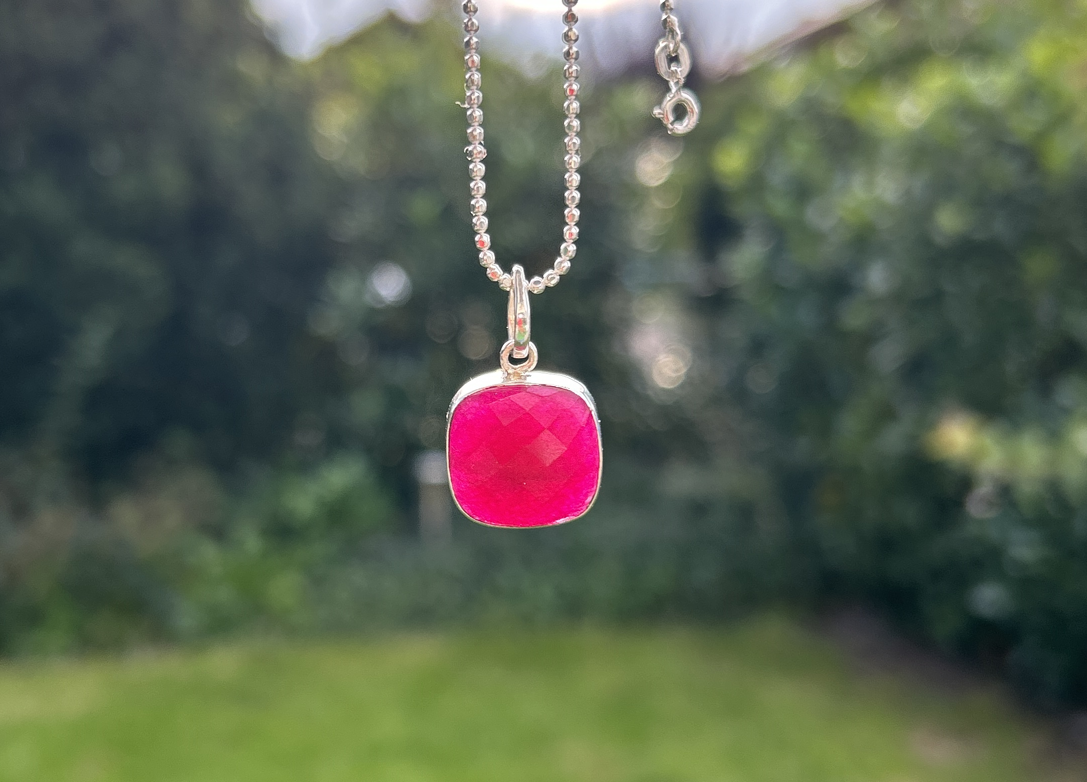 Ruby Quartz Pink Square pendant