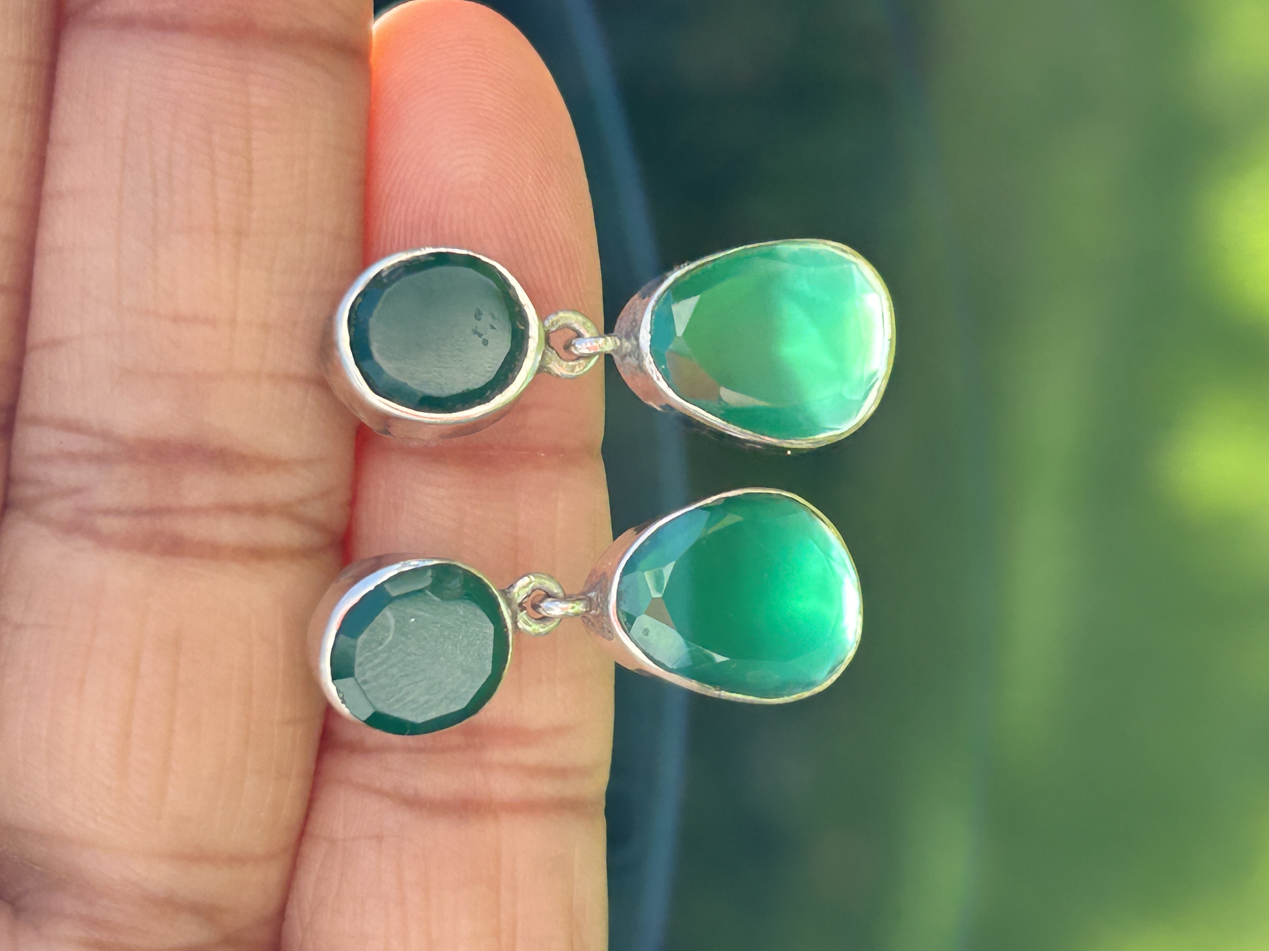 Green emerald Silver Earring